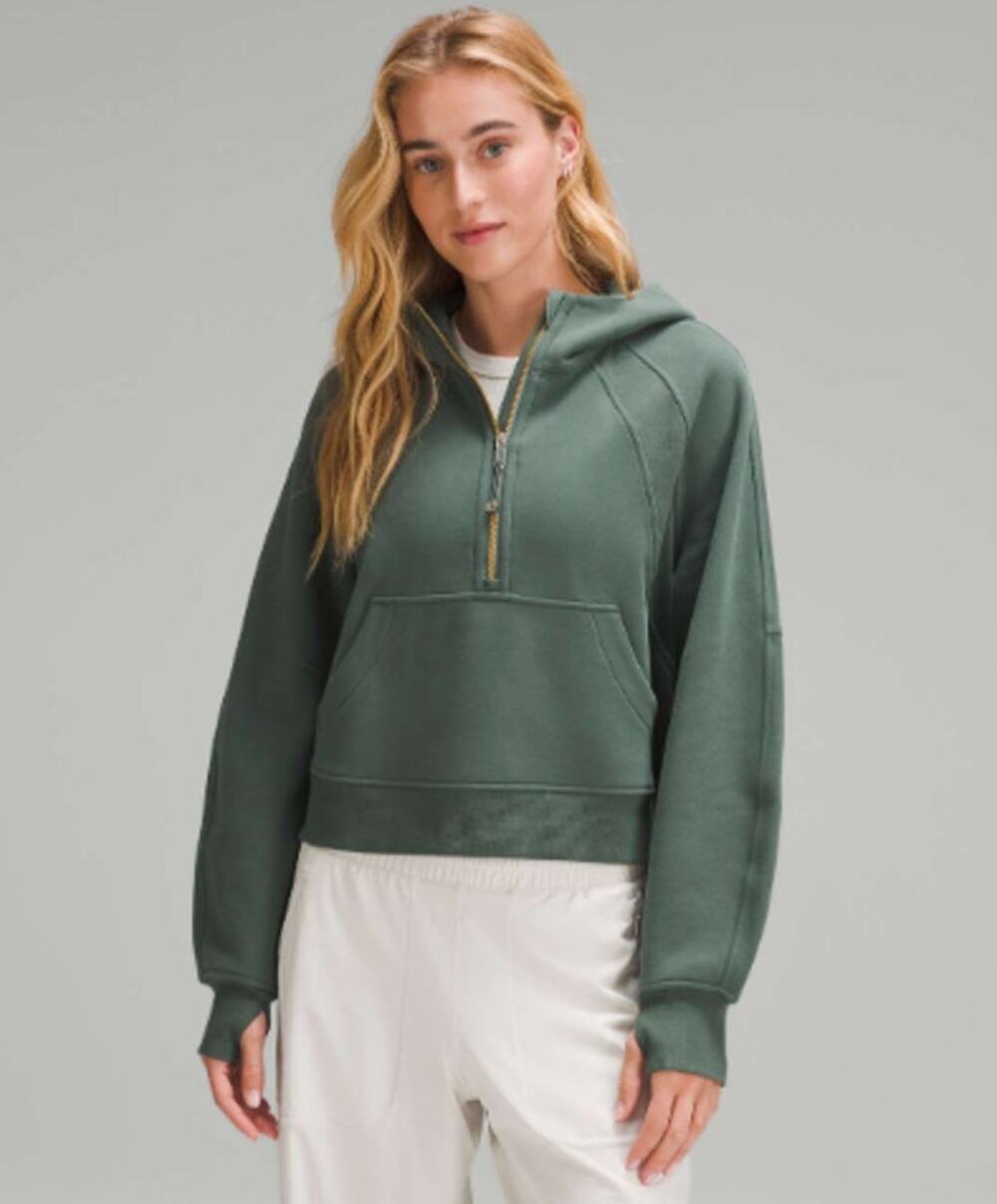 LULULEMON Scuba Oversize Half Zip Hoodie Gold Dark Forest Green Sz M/L $118 {G2}